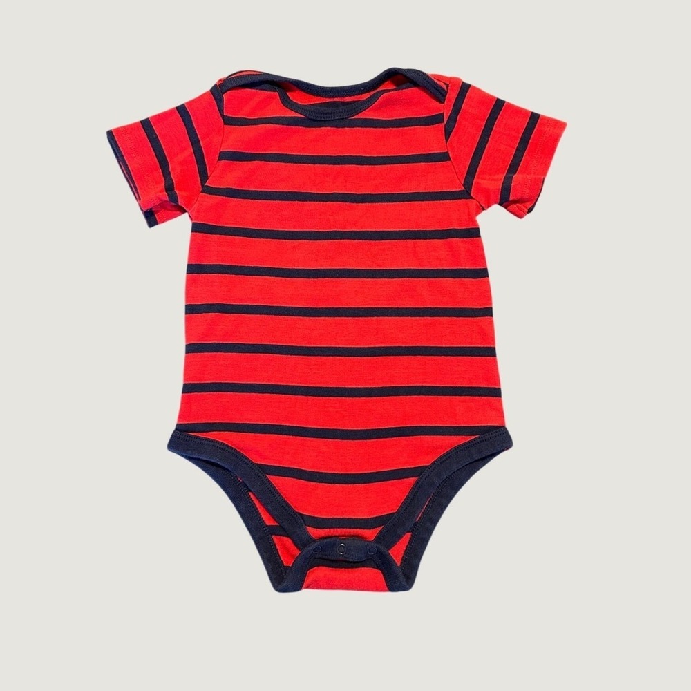 Member's Mark Red Navy Blue Striped Bodysuit 24M Short Sleeve Cotton 1466